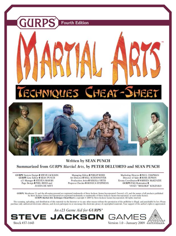 GURPS Martial Arts: Techniques Cheat-Sheet