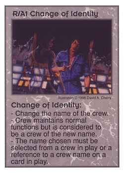 Need: 0    Want: 0    Have: 40    Will Trade: 32    In Storage: 27              R/A1 ‑ Change Of Identity  Set: Pir  Rarity: U1    Artist: David A. Cherry    
