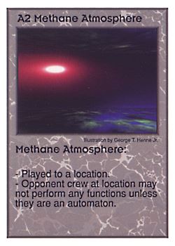 Need: 0    Want: 8    Have: 5    Will Trade: 0    In Storage: 1              A2 ‑ Methane Atmosphere  Set: Per  Rarity: U1    Artist: George T. Henne Jr.    