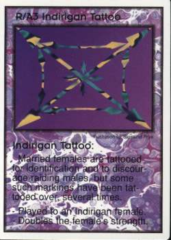 Need: 4    Want: 8    Have: 1    Will Trade: 0    In Storage: 0              R/A3 ‑ Indirigan Tattoo  Set: Per  Rarity: V1    Artist: Sigmund Frye    