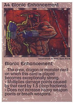 Need: 0    Want: 0    Have: 67    Will Trade: 59    In Storage: 30              A4 ‑ Bionic Enhancement  Set: NE  Rarity: C1    Artist: Ben Peck    