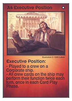 Need: 0    Want: 7    Have: 6    Will Trade: 0    In Storage: 0              A4 ‑ Executive Position  Set: AT  Rarity: U1    Artist: Lubov    