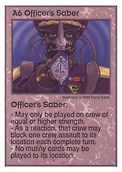 Need: 0    Want: 6    Have: 7    Will Trade: 0    In Storage: 2              A6 ‑ Officer's Saber  Set: AT  Rarity: R1    Artist: Darryl Elliott    