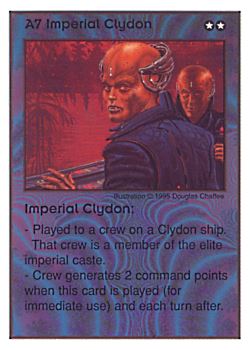 Need: 0    Want: 5    Have: 8    Will Trade: 0    In Storage: 0              A7 ‑ Imperial Clydon  Set: AT  Rarity: V1    Artist: Douglas Chaffee    