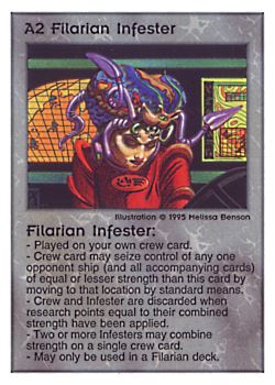 Need: 0    Want: 0    Have: 123    Will Trade: 115    In Storage: 44              A2 ‑ Filarian Infester  Set: PoM  Rarity: U1    Artist: Melissa A. Benson    