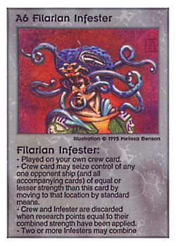 Need: 0 Want: 0 Have: 165 Will Trade: 159 In Storage: 47 A6 ‑ Filarian Infester Set: PoM Rarity: R1 Artist: Melissa A. Benson Need: 0 Want: 0 Have: 165 Will Trade: 159 In Storage: 47 A6 ‑ Filarian Infester Set: PoM Rarity: R1 Artist: Melissa A. Benson