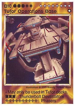 Need: 0    Want: 1    Have: 2    Will Trade: 0    In Storage: 0              B10 ‑ Tufor Operations Base  Set: NE  Rarity: E1    Artist: Randy 'Tarkas' Hoar    