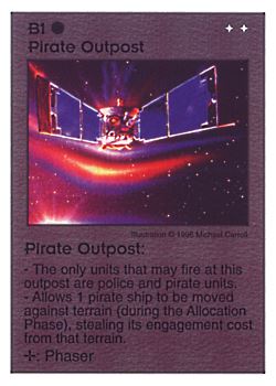Need: 0    Want: 0    Have: 43    Will Trade: 35    In Storage: 30              B1 ‑ Pirate Outpost  Set: Pir  Rarity: U1    Artist: Michael Carroll    