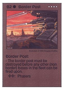 Need: 0    Want: 0    Have: 19    Will Trade: 11    In Storage: 6              B2 ‑ Border Post  Set: AT  Rarity: R1    Artist: Douglas Chaffee    
