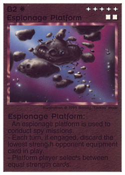 Need: 0    Want: 12    Have: 1    Will Trade: 0    In Storage: 0              B2 ‑ Espionage Platform  Set: Pro1  Rarity: Pro1    Artist: Randy 'Tarkas' Hoar    