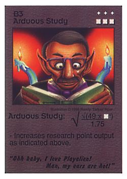 Need: 0    Want: 0    Have: 4 (+12)    Will Trade: 0    In Storage: 0              B3 ‑ Arduous Study ("Ohh, baby, I love Playalien!…)  Set: CC  Rarity: V4    Artist: Randy 'Tarkas' Hoar    