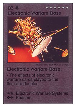 Need: 0    Want: 0    Have: 38    Will Trade: 30    In Storage: 14              B3 ‑ Electronic Warfare Base  Set: Pir  Rarity: U1    Artist: Michael Carroll    