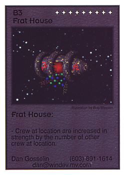Need: 0    Want: 4    Have: 9    Will Trade: 0    In Storage: 0              B3 ‑ Frat House  Set: Pro5  Rarity: Pro5    Artist: Bob Wesson    