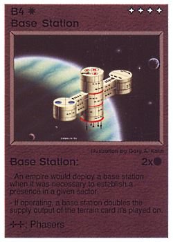 Need: 1    Want: 0    Have: 1 (+132)    Will Trade: 0    In Storage: 0              B4 ‑ Base Station (Small Text)  Set: PE  Rarity: R2    Artist: Gary A. Kalin    
