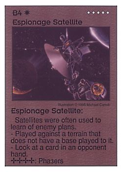 Need: 0    Want: 5    Have: 8    Will Trade: 0    In Storage: 0              B4 ‑ Espionage Satellite  Set: AT  Rarity: U1    Artist: Michael Carroll    