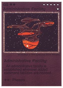 Need: 0    Want: 0    Have: 48 (+101)    Will Trade: 44    In Storage: 31              B5 ‑ Administrative Facility  Set: PE  Rarity: R1    Artist: Lawrence Allen Williams    