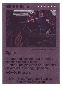 Need: 0    Want: 12    Have: 1    Will Trade: 0    In Storage: 0              B5 ‑ Eyrie  Set: Pro5  Rarity: Pro5    Artist: George T. Henne Jr.    