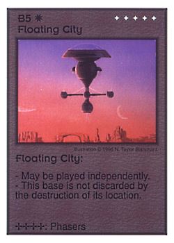 Need: 0    Want: 6    Have: 7    Will Trade: 0    In Storage: 0              B5 ‑ Floating City  Set: Per  Rarity: U1    Artist: N. Taylor Blanchard    