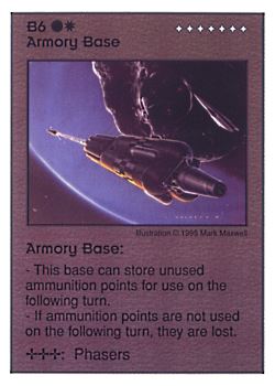 Need: 0    Want: 8    Have: 5    Will Trade: 0    In Storage: 1              B6 ‑ Armory Base  Set: AT  Rarity: V1    Artist: Mark Maxwell    