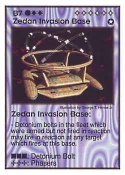 Need: 2    Want: 6    Have: 5    Will Trade: 0    In Storage: 0              B7 ‑ Zedan Invasion Base  Set: GI  Rarity: U1    Artist: George T. Henne Jr.    