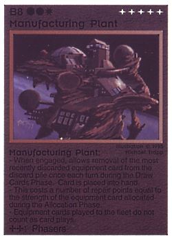 Need: 0    Want: 0    Have: 8 (+27)    Will Trade: 6    In Storage: 1              B8 ‑ Manufacturing Plant  Set: NE  Rarity: V1    Artist: Michael Trapp    