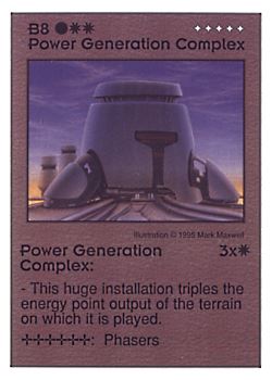 Need: 0    Want: 4    Have: 9    Will Trade: 0    In Storage: 2              B8 ‑ Power Generation Complex  Set: AT  Rarity: R1    Artist: Mark Maxwell    