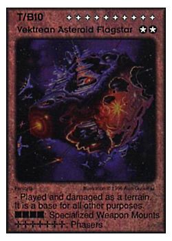 Need: 0    Want: 0    Have: 0    Will Trade: 0    In Storage: 0              T/B10 ‑ Vektrean Asteroid Flagstar  Set: Per  Rarity: E1    Artist: Alan Gutierrez    