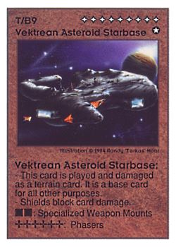 Need: 0    Want: 0    Have: 35 (+4)    Will Trade: 33    In Storage: 0              T/B9 ‑ Vektrean Asteroid Starbase  Set: UE  Rarity: V1    Artist: Randy 'Tarkas' Hoar    