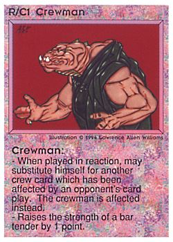 Need: 0    Want: 0    Have: 45 (+270)    Will Trade: 41    In Storage: 34              R/C1 ‑ Crewman  Set: PE  Rarity: VC1/2    Artist: Lawrence Allen Williams    