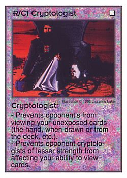 Need: 0    Want: 5    Have: 8    Will Trade: 0    In Storage: 1              R/C1 ‑ Cryptologist  Set: Per  Rarity: U1    Artist: Lissanne Lake    