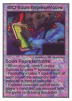 Need: 0    Want: 0    Have: 13    Will Trade: 5    In Storage: 0              R/C1 ‑ Sales Representative  Set: CC  Rarity: U    Artist: Pat Morrissey    