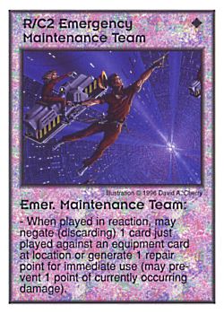 Need: 0    Want: 6    Have: 7    Will Trade: 0    In Storage: 1              R/C2 ‑ Emergency Maintenance Team ‑ Emer. Maintenance Team'  Set: Per  Rarity: U1    Artist: David A. Cherry    