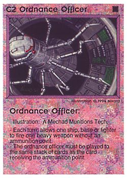 Need: 0    Want: 0    Have: 49 (+144)    Will Trade: 45    In Storage: 42              C2 ‑ Ordnance Officer (1st Print)  Set: PE  Rarity: U1    Artist: Nivard    