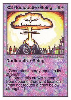 Need: 0    Want: 10    Have: 3    Will Trade: 0    In Storage: 0              C2 ‑ Radioactive Being  Set: Per  Rarity: U1    Artist: Robert A. Kraus    