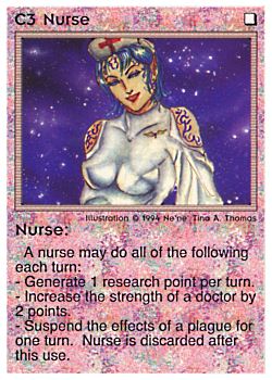 Need: 1    Want: 0    Have: 1 (+203)    Will Trade: 0    In Storage: 0              C3 ‑ Nurse (Large Text)  Set: PE  Rarity: U2    Artist: Ne'Ne Tina A. Thomas    