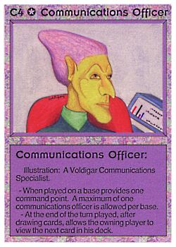 Need: 0    Want: 0    Have: 25    Will Trade: 17    In Storage: 13              C4 ‑ Communications Officer  Set: BE  Rarity: U1    Artist: Leslie Rigley    