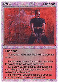 Need: 0    Want: 0    Have: 14 (+1)    Will Trade: 7    In Storage: 7              R/C4 ‑ Marine  Set: BE  Rarity: R1    Artist: John D. Matson    