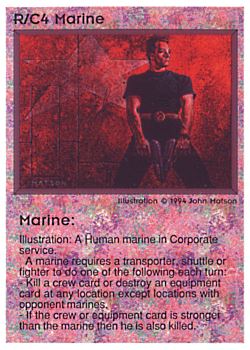 Need: 0    Want: 0    Have: 46 (+151)    Will Trade: 42    In Storage: 34              R/C4 ‑ Marine  Set: PE  Rarity: U1    Artist: John D. Matson    