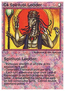 Need: 1    Want: 0    Have: 1 (+145)    Will Trade: 0    In Storage: 0              C4 ‑ Spiritual Leader (Small Text)  Set: PE  Rarity: R2    Artist: April Lee    