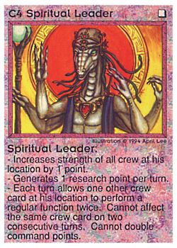 Need: 0    Want: 0    Have: 35 (+111)    Will Trade: 31    In Storage: 28              C4 ‑ Spiritual Leader (Large Text)  Set: PE  Rarity: R1    Artist: April Lee    