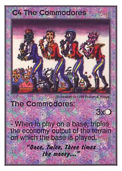 Need: 0    Want: 0    Have: 13    Will Trade: 5    In Storage: 0              C4 ‑ The Commodores  Set: CC  Rarity: U    Artist: Robert A. Kraus    