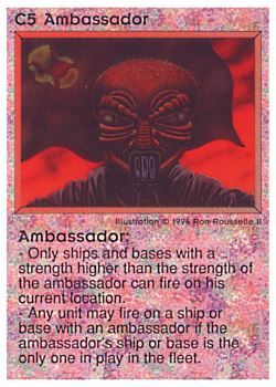 Need: 0    Want: 1    Have: 4 (+21)    Will Trade: 0    In Storage: 0              C5 ‑ Ambassador  Set: PE  Rarity: V1    Artist: Ron Rousselle II    