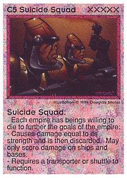 Need: 0    Want: 0    Have: 35 (+98)    Will Trade: 31    In Storage: 27              C5 ‑ Suicide Squad  Set: PE  Rarity: R1    Artist: Douglas Shuler    