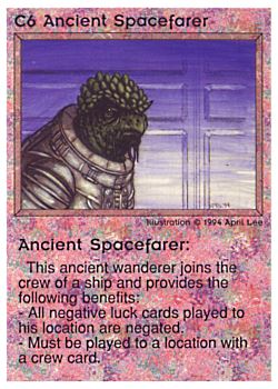 Need: 0    Want: 0    Have: 25 (+21)    Will Trade: 22    In Storage: 18              C6 ‑ Ancient Spacefarer  Set: PE  Rarity: V2    Artist: April Lee    