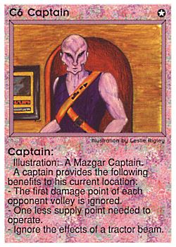 Need: 1    Want: 0    Have: 1 (+39)    Will Trade: 0    In Storage: 0              C6 ‑ Captain (1st Print)  Set: PE  Rarity: R2    Artist: Leslie Rigley    