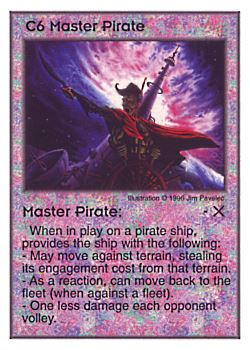 Need: 0    Want: 0    Have: 44    Will Trade: 38    In Storage: 31              C6 ‑ Master Pirate  Set: Pir  Rarity: U1    Artist: Jim Pavelec    