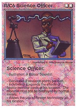 Need: 0    Want: 0    Have: 42 (+103)    Will Trade: 39    In Storage: 27              R/C6 ‑ Science Officer  Set: PE  Rarity: R1    Artist: Douglas Shuler    