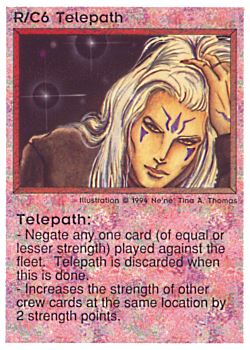 Need: 0    Want: 0    Have: 7 (+19)    Will Trade: 4    In Storage: 0              R/C6 ‑ Telepath  Set: PE  Rarity: V1    Artist: Ne'Ne Tina A. Thomas    