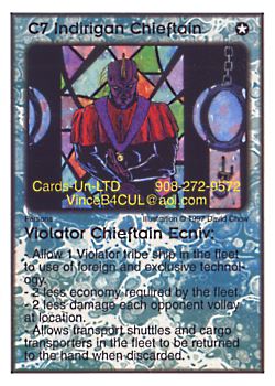 Need: 0    Want: 8    Have: 5    Will Trade: 0    In Storage: 0              C7 ‑ Indirigan Chieftain ‑ Violator Chieftain Ecniv  Set: Pro6  Rarity: Pro6    Artist: David Chow    