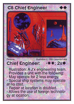 Need: 2    Want: 10    Have: 1    Will Trade: 0    In Storage: 0              C8 ‑ Chief Engineer  Set: Per  Rarity: V1    Artist: Lissanne Lake    